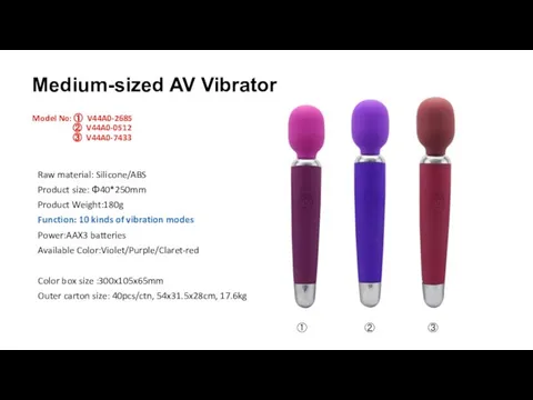 Medium-sized AV Vibrator Model No: ① V44A0-2685 ② V44A0-0512 ③ V44A0-7433