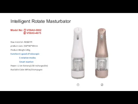 Intelligent Rotate Masturbator Model No: ① V59A0-0002 ② V59A0-4675 Raw material: