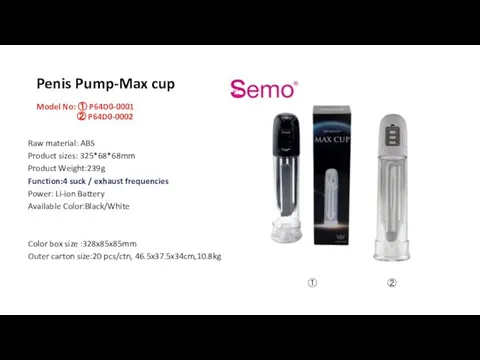 Penis Pump-Max cup Model No: ① P64D0-0001 ② P64D0-0002 Raw material: