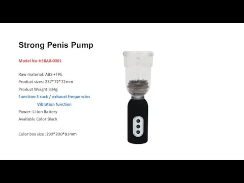 Strong Penis Pump Model No:V58A0-0001 Raw material: ABS +TPE Product sizes:
