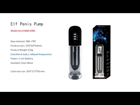 Elf Penis Pump Model No:V58B0-0001 Raw material: ABS +TPE Product sizes: