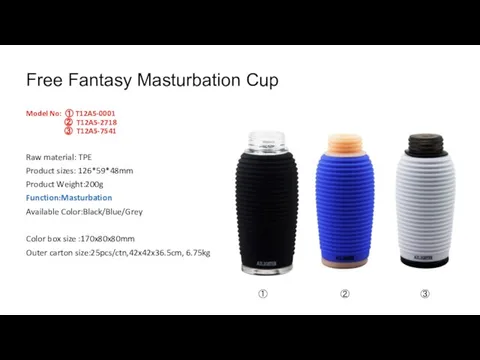 Free Fantasy Masturbation Cup Model No: ① T12A5-0001 ② T12A5-2718 ③