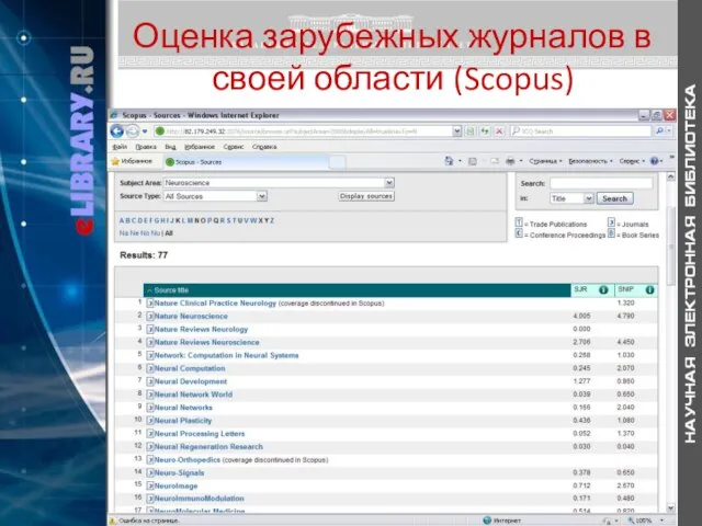 Оценка зарубежных журналов в своей области (Scopus)