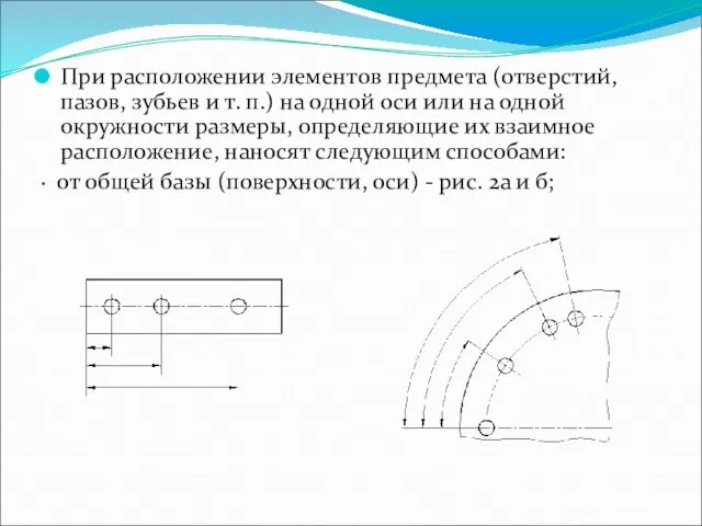 При расположении элементов предмета (отверстий, пазов, зубьев и т. п.) на