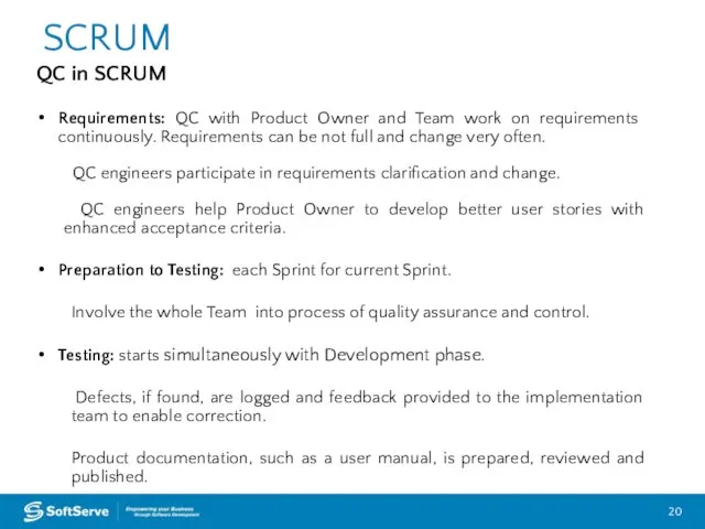 SCRUM QC in SCRUM Requirements: QC with Product Owner and Team