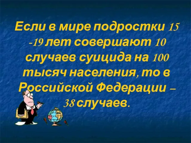 Если в мире подростки 15 -19 лет совершают 10 случаев суицида