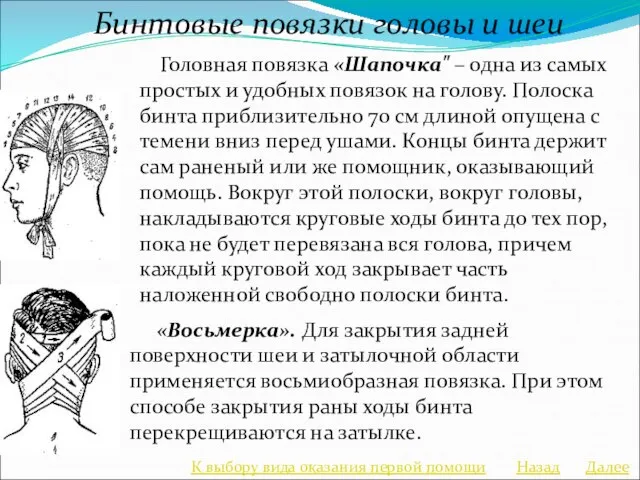 Бинтовые повязки головы и шеи Головная повязка «Шапочка" – одна из