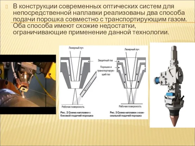 В конструкции современных оптических систем для непосредственной наплавки реализованы два способа