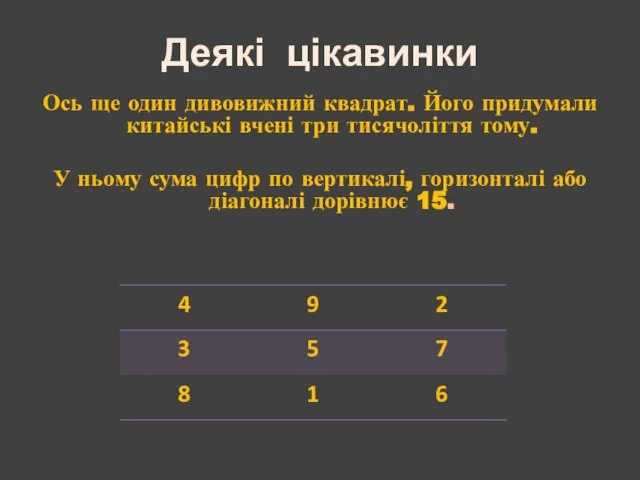 Ось ще один дивовижний квадрат. Його придумали китайські вчені три тисячоліття