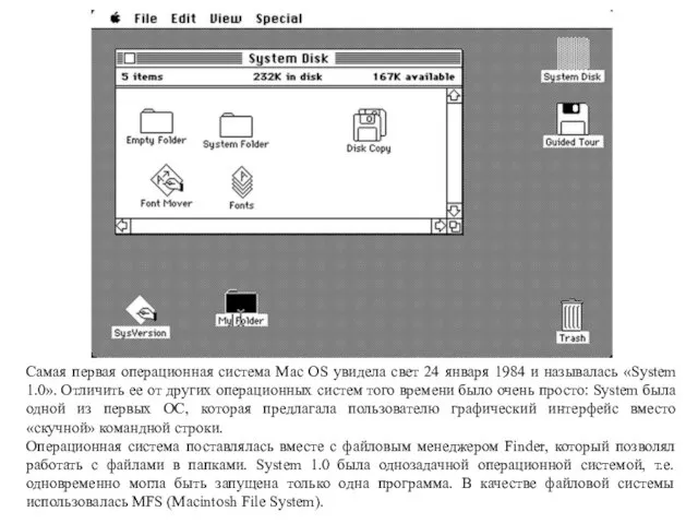 Самая первая операционная система Mac OS увидела свет 24 января 1984