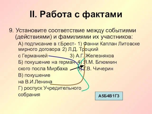 II. Работа с фактами 9. Установите соответствие между событиями (действиями) и