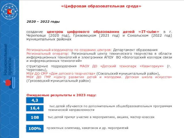 «Цифровая образовательная среда» 2020 – 2022 годы создание центров цифрового образования