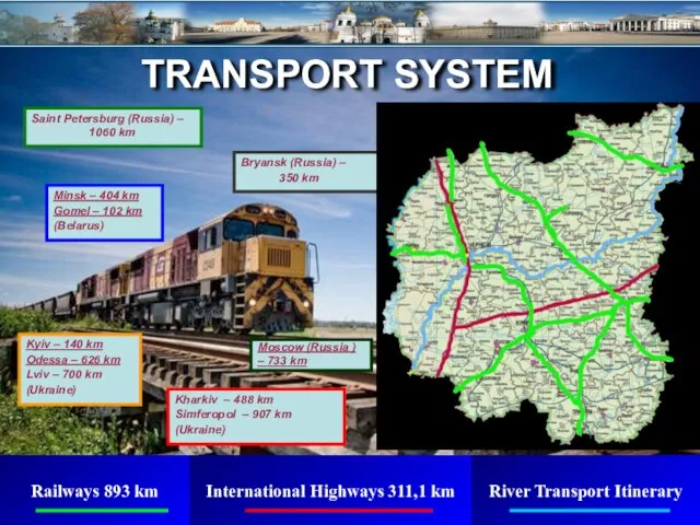 TRANSPORT SYSTEM River Transport Itinerary Railways 893 km International Highways 311,1