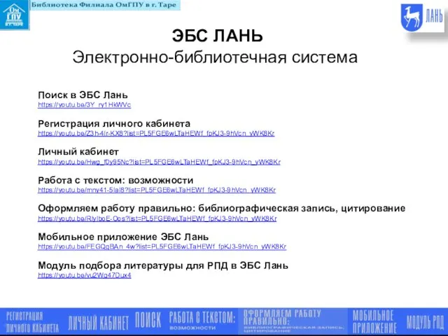 ЭБС ЛАНЬ Электронно-библиотечная система Поиск в ЭБС Лань https://youtu.be/3Y_ry1HkWVc Регистрация личного