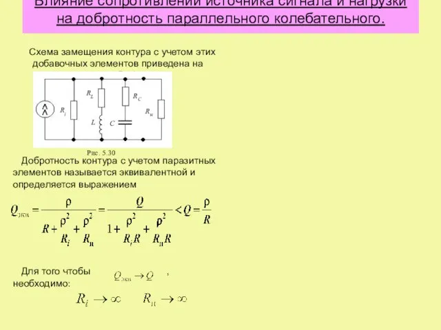 Влияние сопротивлений источника сигнала и нагрузки на добротность параллельного колебательного. Схема