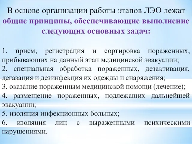 В основе организации работы этапов ЛЭО лежат общие принципы, обеспечивающие выполнение