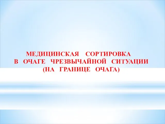 МЕДИЦИНСКАЯ СОРТИРОВКА В ОЧАГЕ ЧРЕЗВЫЧАЙНОЙ СИТУАЦИИ (НА ГРАНИЦЕ ОЧАГА)