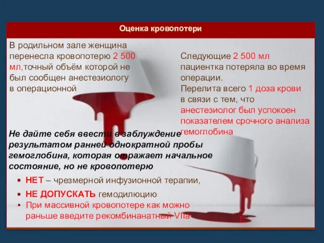 Оценка кровопотери В родильном зале женщина перенесла кровопотерю 2 500 мл,точный