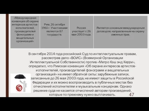 В сентябре 2014 года российский Суд по интеллектуальным правам, рассмотрев дело