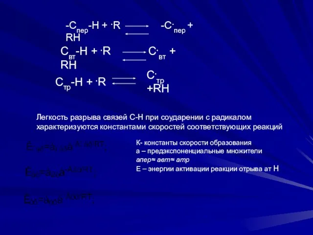 -Cпер-Н + .R -C.пер + RH Cвт-Н + .R C.вт +