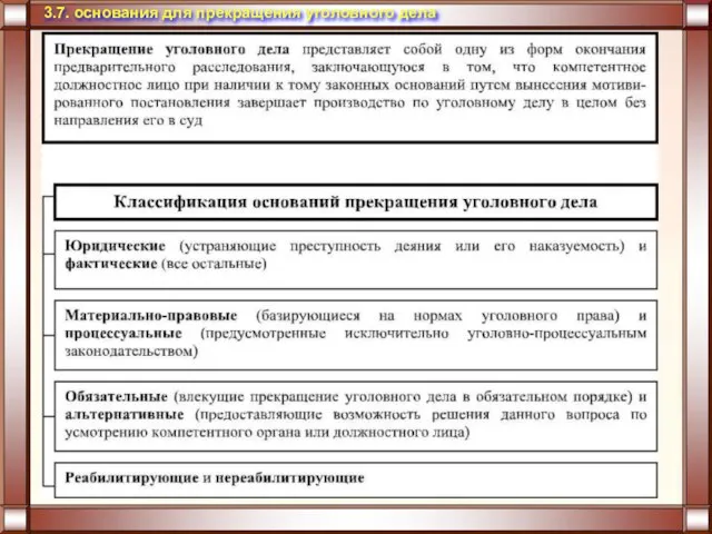 3.7. основания для прекращения уголовного дела