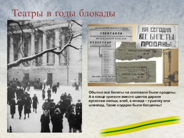 Театры в годы блокады Обычно все билеты на спектакли были проданы.