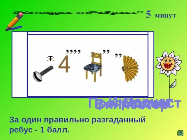 Конкурс «Ребусы" 5 минут За один правильно разгаданный ребус - 1 балл. Интернет Модем Программист Винчестер