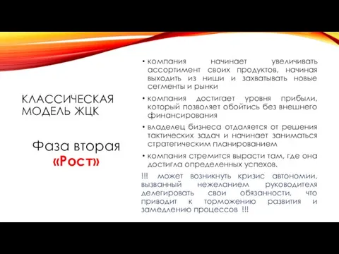 КЛАССИЧЕСКАЯ МОДЕЛЬ ЖЦК компания начинает увеличивать ассортимент своих продуктов, начиная выходить