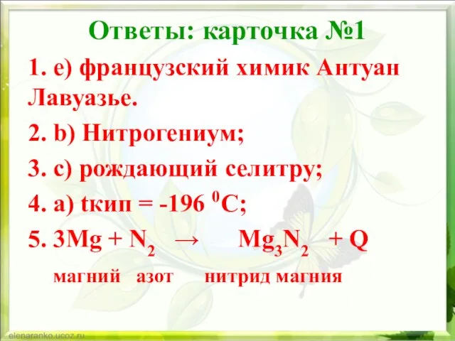 Ответы: карточка №1 1. e) французский химик Антуан Лавуазье. 2. b)