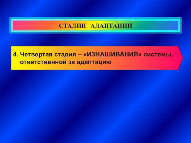 СТАДИИ АДАПТАЦИИ 4. Четвертая стадия – «ИЗНАШИВАНИЯ» системы, ответственной за адаптацию