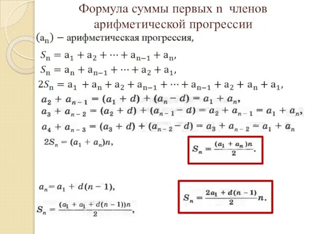 Формула суммы первых n членов арифметической прогрессии