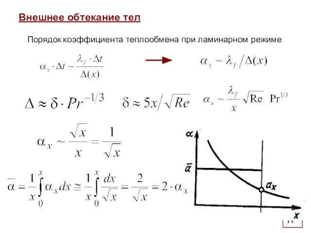 . Внешнее обтекание тел Порядок коэффициента теплообмена при ламинарном режиме