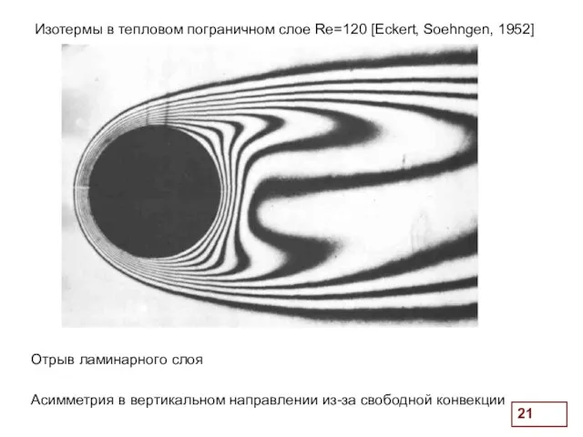 . Изотермы в тепловом пограничном слое Re=120 [Eckert, Soehngen, 1952] Асимметрия