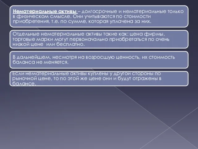 Нематериальные активы – долгосрочные и нематериальные только в физическом смысле. Они