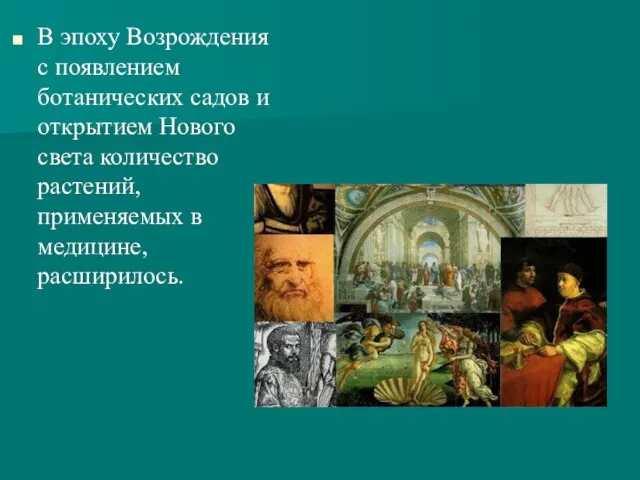 В эпоху Возрождения с появлением ботанических садов и открытием Нового света