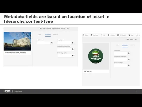 Metadata fields are based on location of asset in hierarchy/content-type