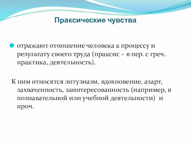 Праксические чувства отражают отношение человека к процессу и результату своего труда