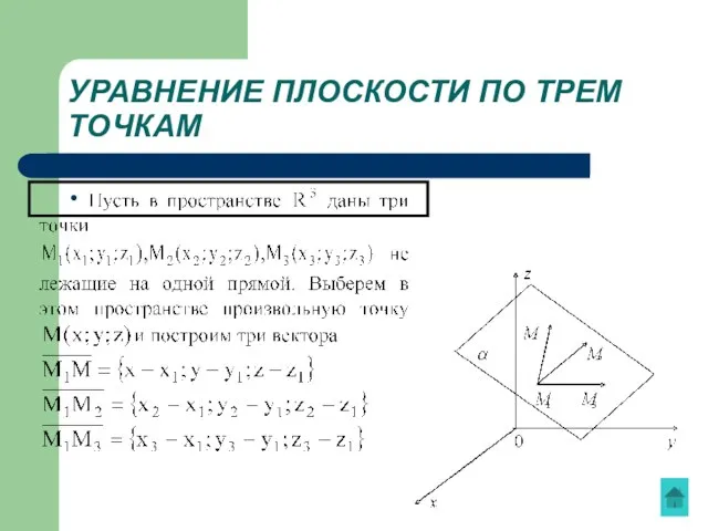 УРАВНЕНИЕ ПЛОСКОСТИ ПО ТРЕМ ТОЧКАМ