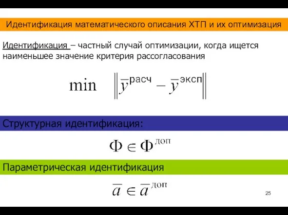 Идентификация – частный случай оптимизации, когда ищется наименьшее значение критерия рассогласования