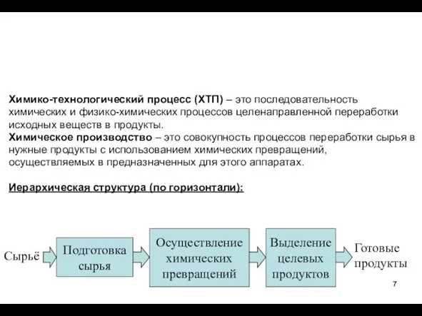 Химико-технологический процесс (ХТП) – это последовательность химических и физико-химических процессов целенаправленной