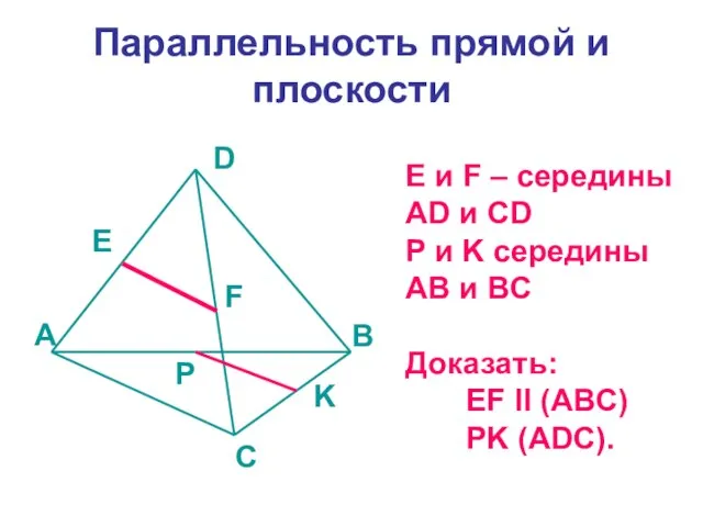 Параллельность прямой и плоскости E и F – середины AD и