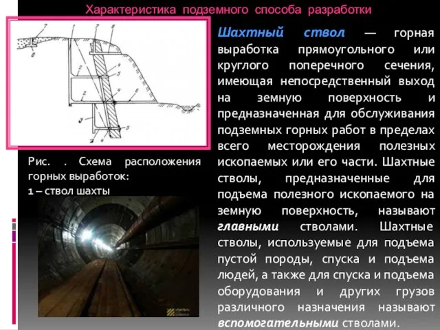 Характеристика подземного способа разработки Шахтный ствол — горная выработка прямоугольного или