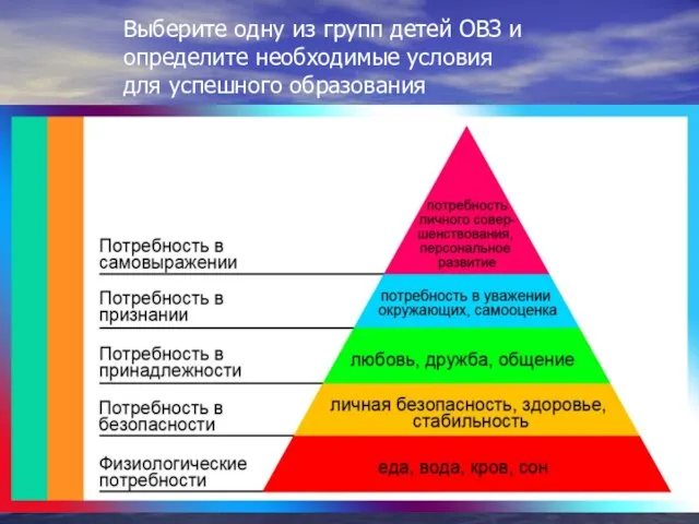 Выберите одну из групп детей ОВЗ и определите необходимые условия для успешного образования