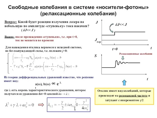 Свободные колебания в системе «носители-фотоны» (релаксационные колебания)