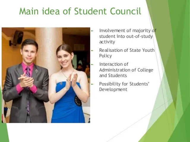 Main idea of Student Council Involvement of majority of student into