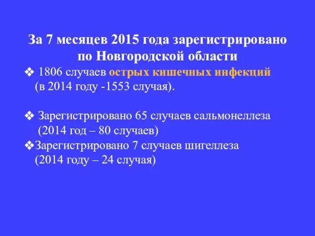 За 7 месяцев 2015 года зарегистрировано по Новгородской области 1806 случаев