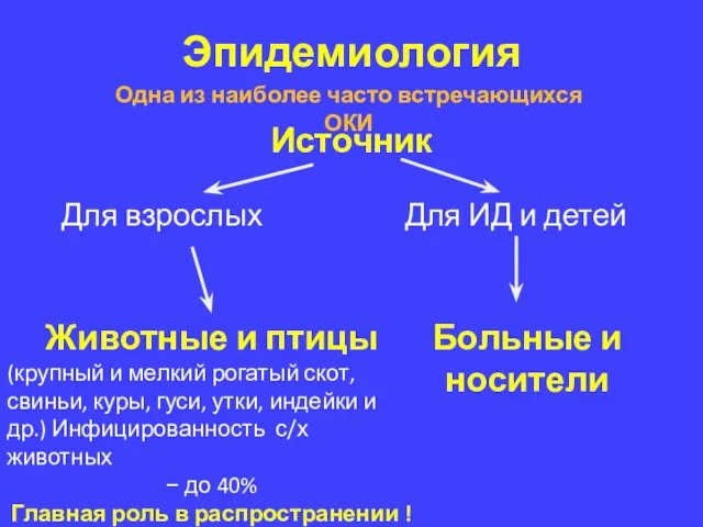 Эпидемиология Источник Для взрослых Для ИД и детей Животные и птицы