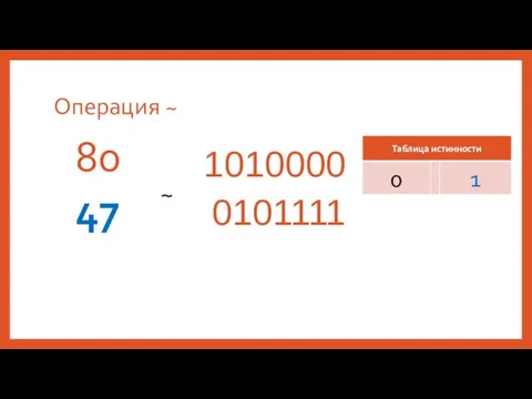 Операция ~ 80 47 1010000 ~ 0101111