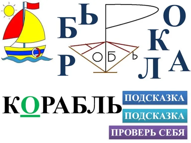 А ПОДСКАЗКА ПРОВЕРЬ СЕБЯ ПОДСКАЗКА Ь О Б КОРАБЛЬ К Р Л