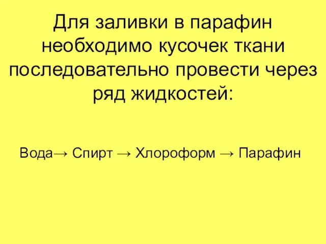 Для заливки в парафин необходимо кусочек ткани последовательно провести через ряд